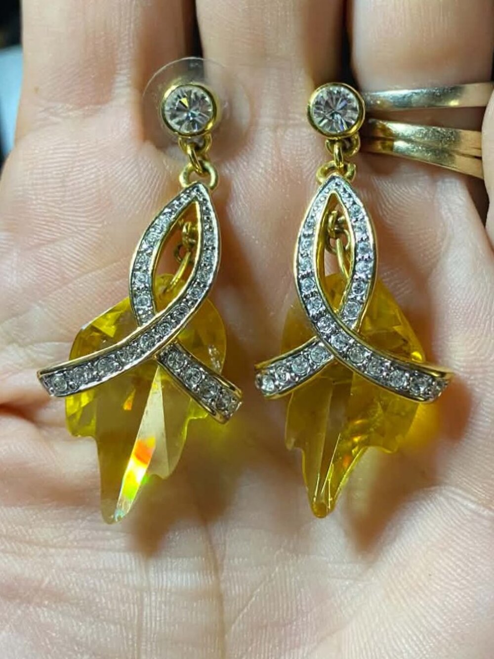 Vintage Butler Fifth Avenue Yellow Crystal Clear Swarovski Crystals Ribbon